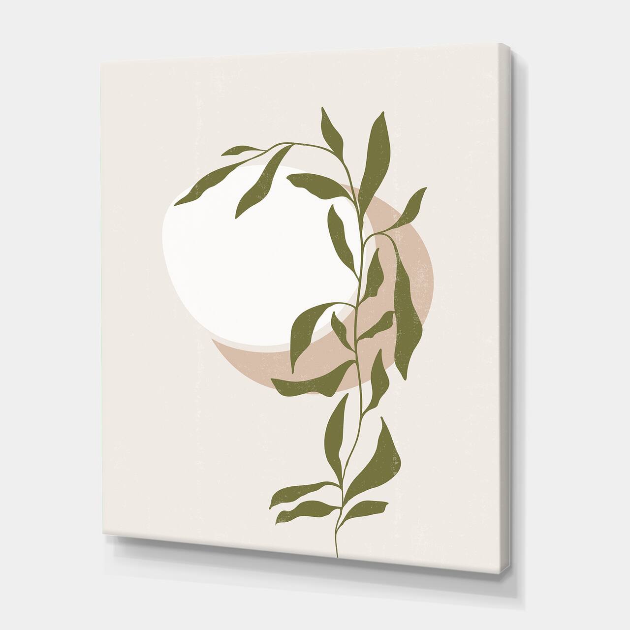 Designart - Abstract Sun and Moon With Green Leaf III - Modern Canvas Wall Art Print